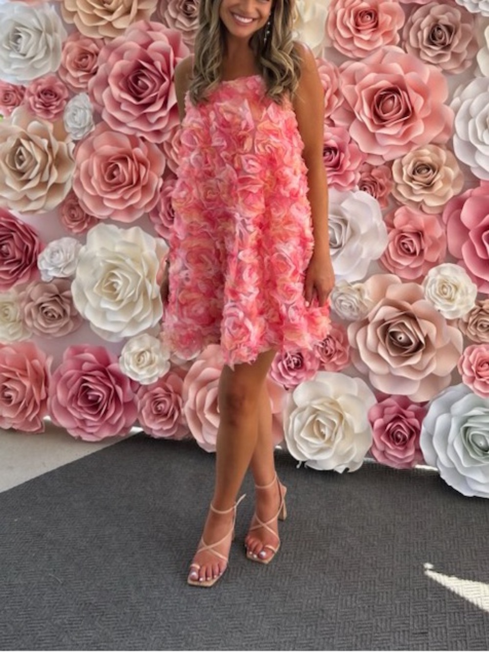 Lena Coral Pink Floral Ruffle Dress